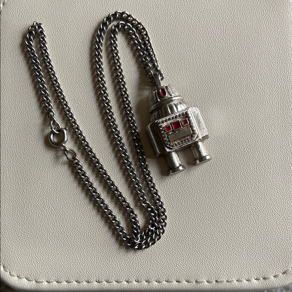Avon Silver Robot Pendant Necklace